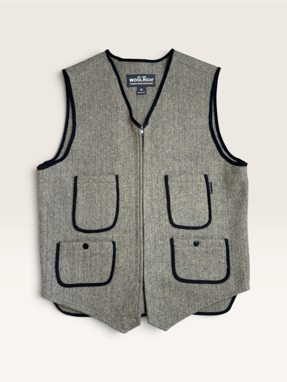 Woolrich Utility #12 Men’s M Herringbone Wool Vest 4 Pocket Cinch Back